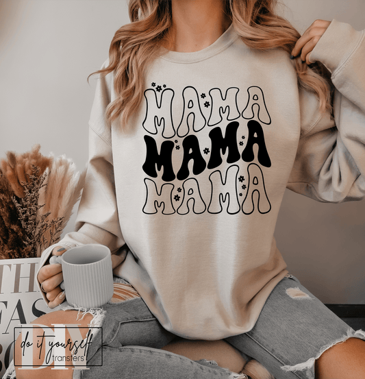 MAMA MAMA MAMA FLOWERS SINGLE COLOR BLACK size ADULT DTF TRANSFERPRINT TO ORDER - Do it yourself Transfers