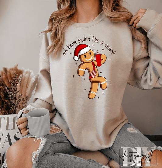 Out here lookin' like a snack Gingerbread man crossbody red skinny DTF TRANSFER PRINT TO ORDER 575 - Do it yourself Transfers