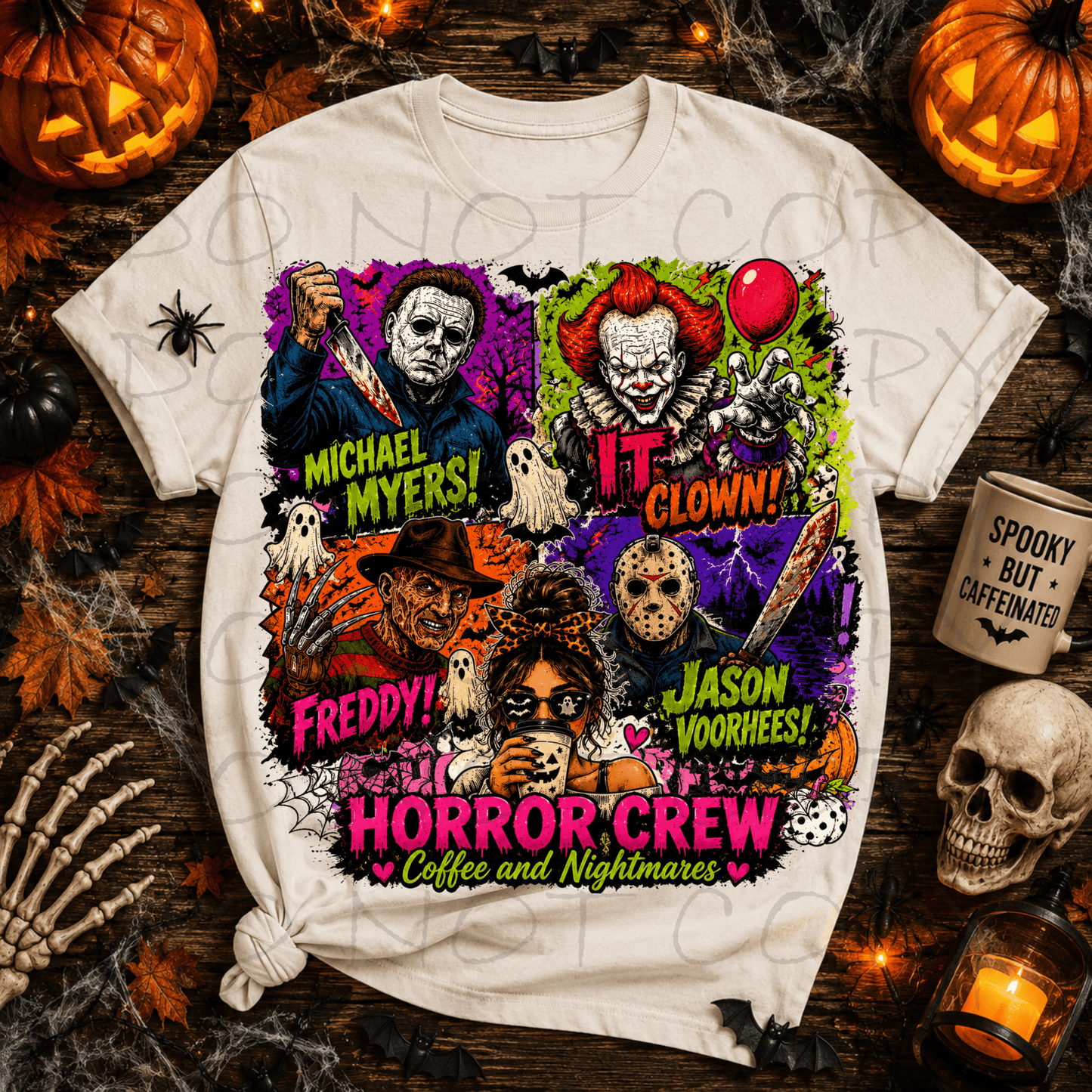 RTS HORROR CREW COFFEE AND NIGHTMARES DTF DIRECT TO FILM transfers ADULT 10X11.5 - Do it yourself Transfers