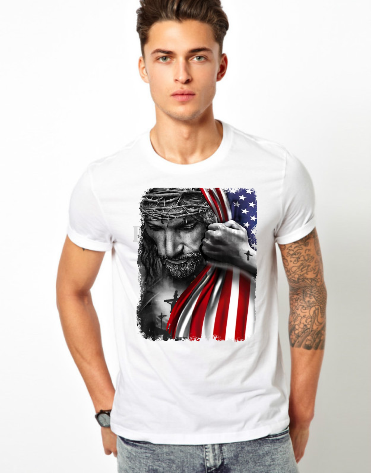 American flag cross Jesus stars stripe ADULT size 10x13 DTF TRANSFER PRINT TO ORDER 100