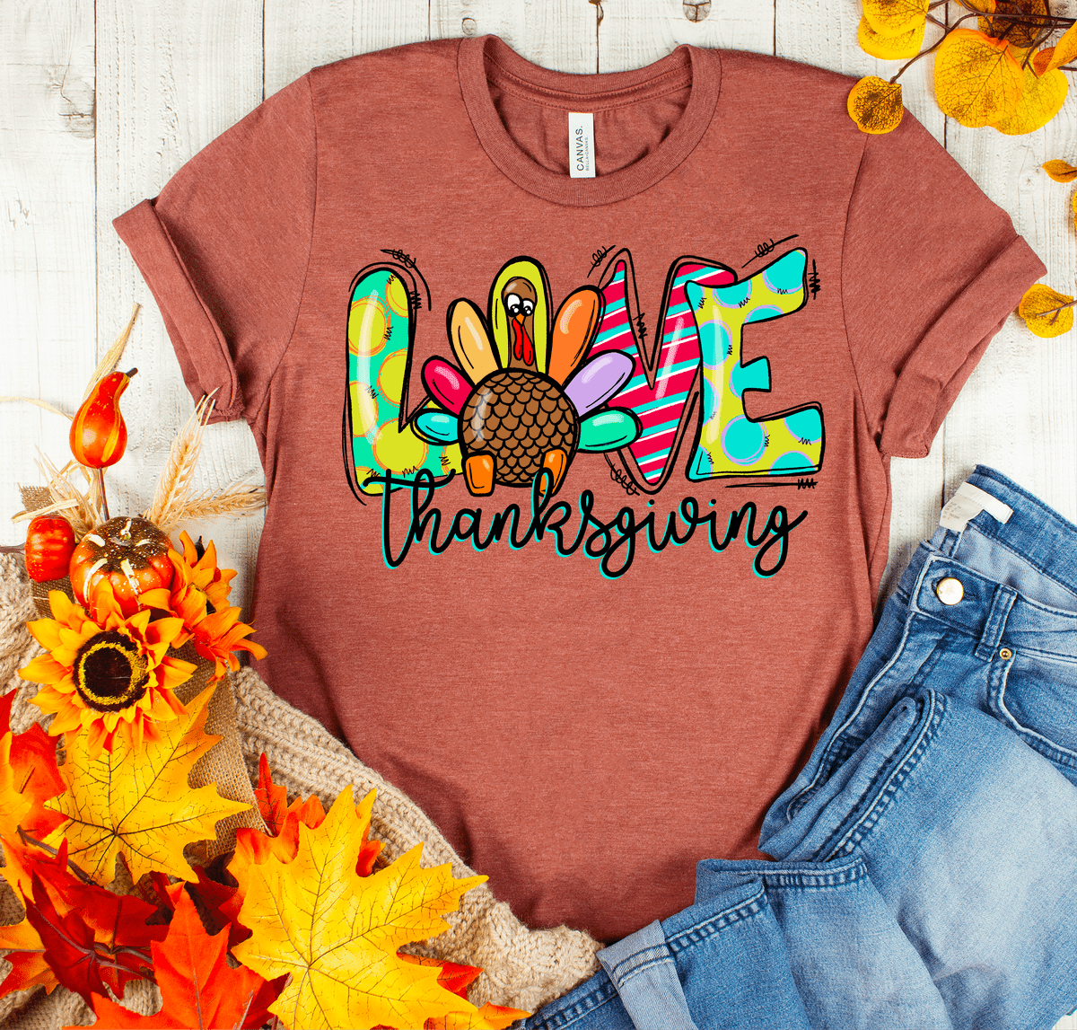 Love Thanksgiving Fall Turkey ADULT size DTF TRANSFER PRINT TO ORDER 65 - Do it yourself Transfers