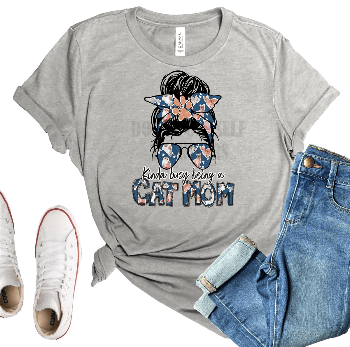 Kinda busy being a CAT mom bun ADULT size 9. DTF TRANSFER PRINT TO ORDER 71 - Do it yourself Transfers