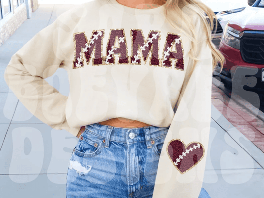 MAMA heart FOOTBALL sports DTF size ADULT DTF TRANSFER PRINT TO ORDER - Do it yourself Transfers