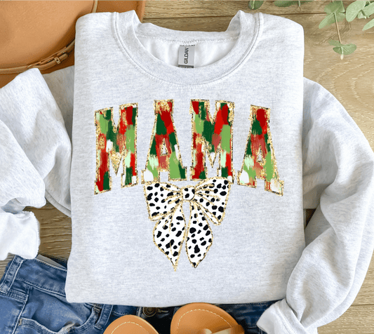 MAMA red green CHRISTMAS bow DTF size ADULT DTF TRANSFER PRINT TO ORDER - Do it yourself Transfers