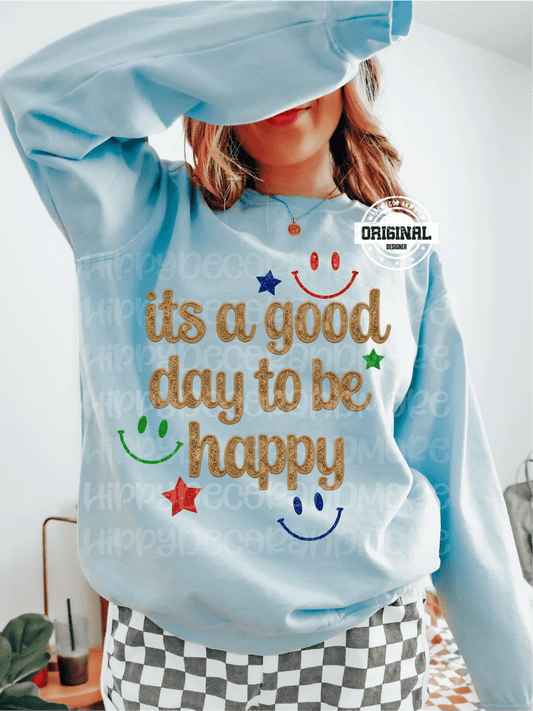 RTS It's a good day to be happy smiley face MATTE BREATHABLE CLEAR FILM SCREEN PRINT TRANSFER ADULT 10x12 - Do it yourself Transfers