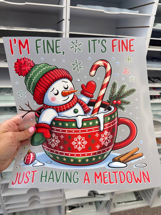 RTS IT'S FINE I'M FINE SNOWMAN MELTDOWN DTF DIRECT TO FILM transfers ADULT 10X12 - Do it yourself Transfers