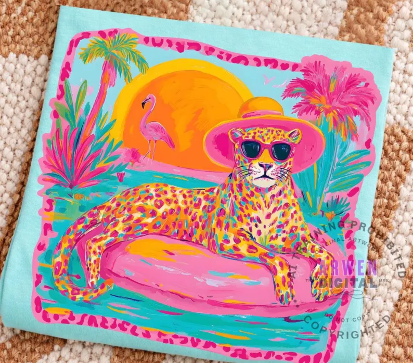 RTS TIGER SUMMER FLAMINGO PINK DTF DIRECT TO FILM transfers ADULT 10X11.5 - Do it yourself Transfers