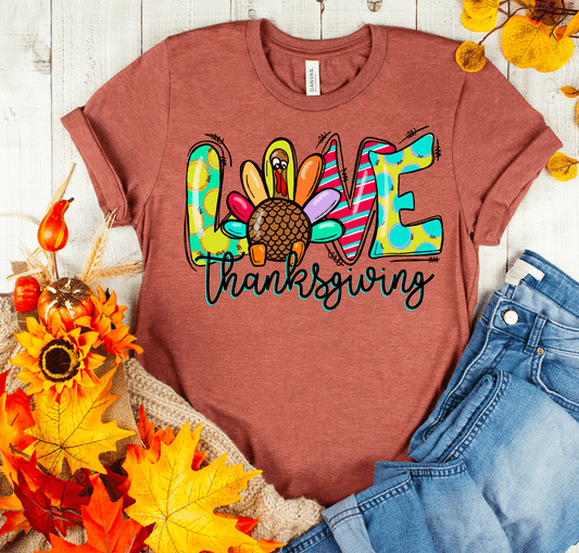 Love Thanksgiving Fall Turkey ADULT size DTF TRANSFER PRINT TO ORDER 65 - Do it yourself Transfers